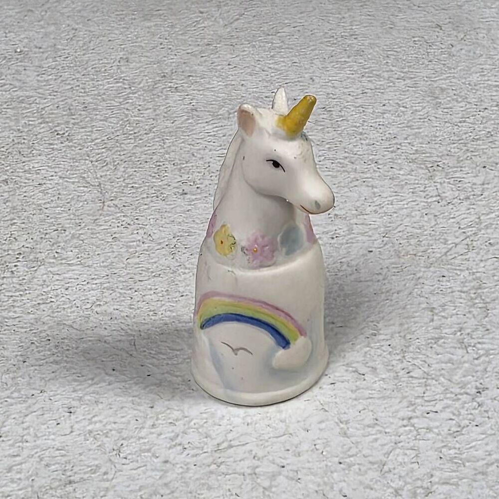 Enesco Taiwan Mini Ceramic Unicorn Rainbow Figurine